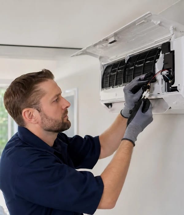 AC technician diagnosing and repairing AC sensor